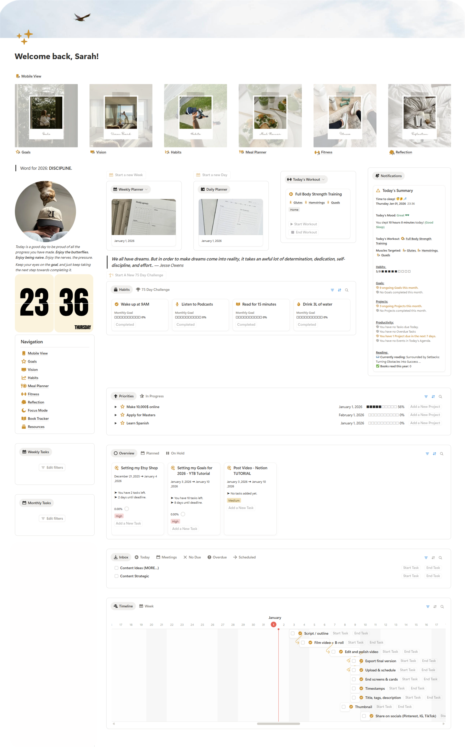 Life Reboot Planner dashboard